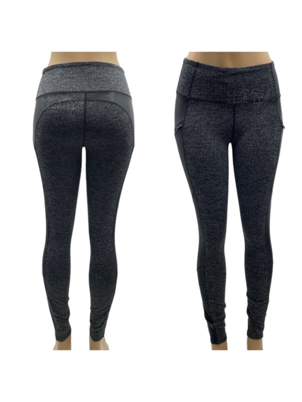 Athleta Vegan Leather Trim Marled Gray Leggings Small